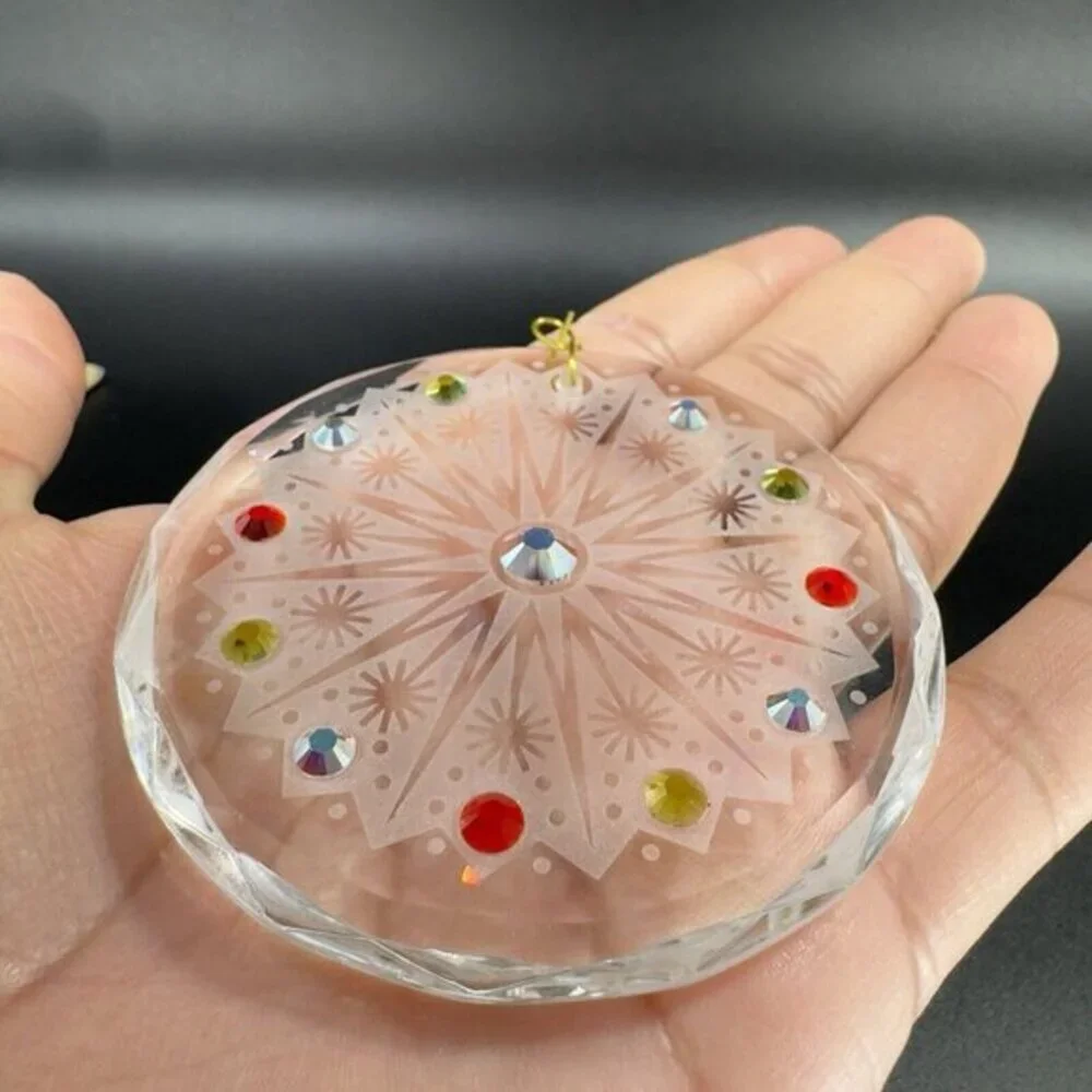 Hand Crafted Clear Crystal Round‎ Jeweled Ornament Signed Christmas Decorative